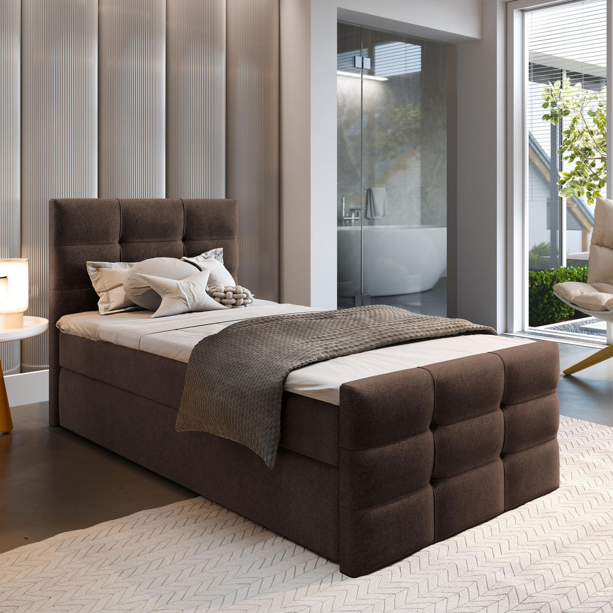 BOXBETT AMON 80 80x200 cm mit Matratze und Topper - Braun - Braun, Holz (80/200cm) - MASSENO