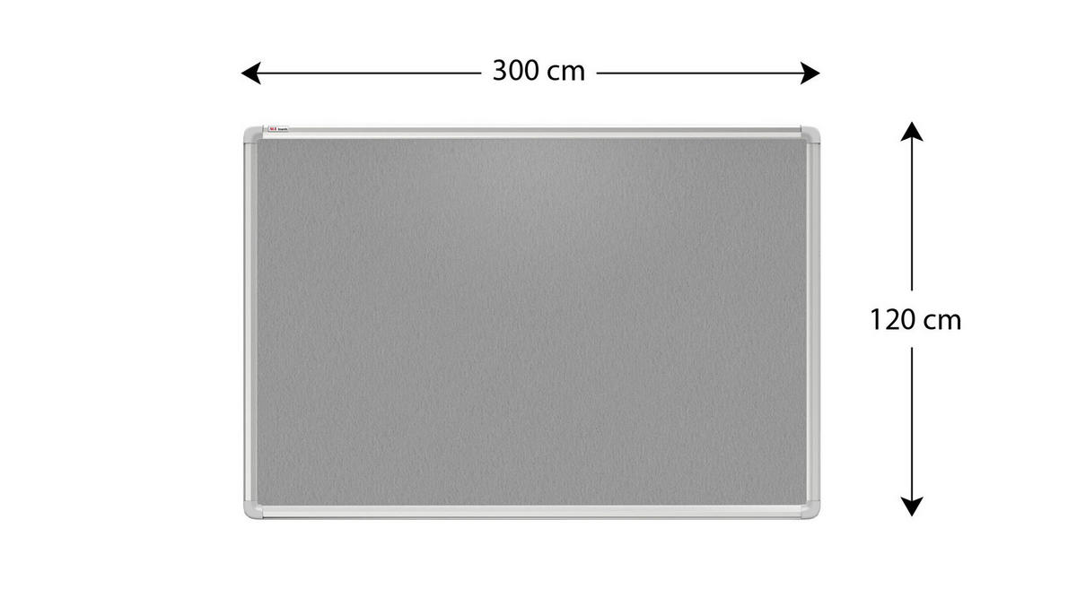 FILZTAFEL mit Alurahmen Grau 300x120cm - Grau, Metall (300/120/1.6cm) - ALLboards