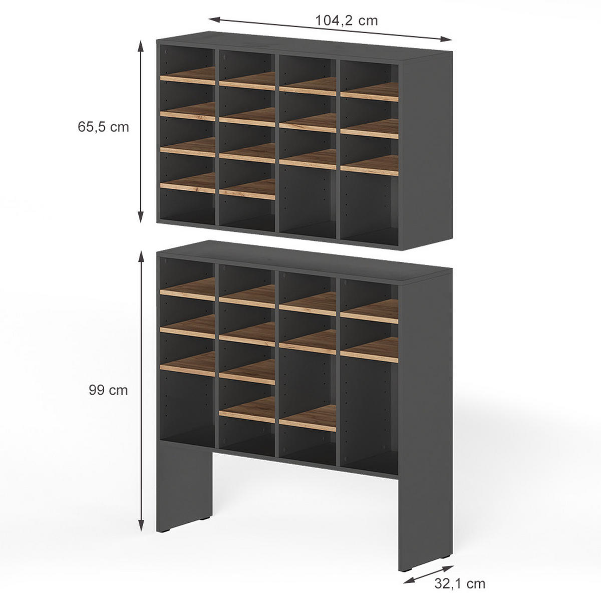 SCHUHSCHRANK-SET Lysander, Anthrazit/Goldkraft Eiche, 104.2 x 65.5 cm 2 Teile - Honigeiche/Anthrazit, Holzwerkstoff (104.2/65.5/32.1cm) - Vicco