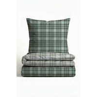 BETTWÄSCHE-GARNITUR Premium Biber Karo Tartan salbei, 135x200 cm + 80x80 cm - Salbeigrün, Textil (135/200cm) - biberna