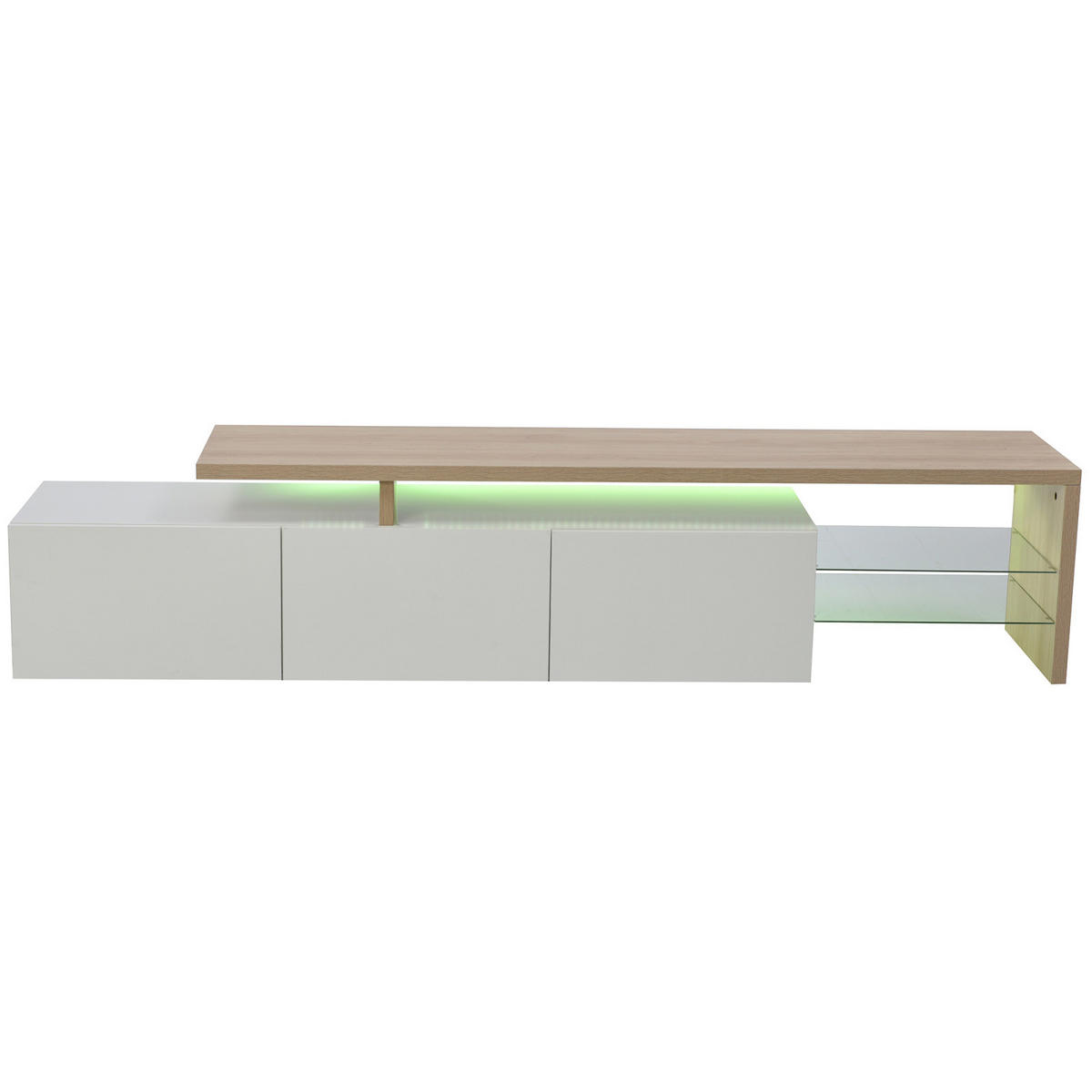 TV-SCHRANK modern, weiß Hochglanz, Holzoptik, Glasböden, LED, Stauraum - Weiß, Holz (200/42/39cm) - EuroLiving