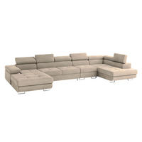 WOHNLANDSCHAFT VELORA R-S Creme Velours-Stoff mit Schlaffunktion - Creme, Holz (419/90/202cm) - MASSENO