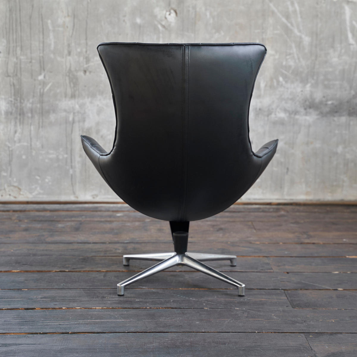 DREHSESSEL SKIO Schwarz Leder - Silberfarben/Schwarz, Leder (87/99/89cm) - KAWOLA