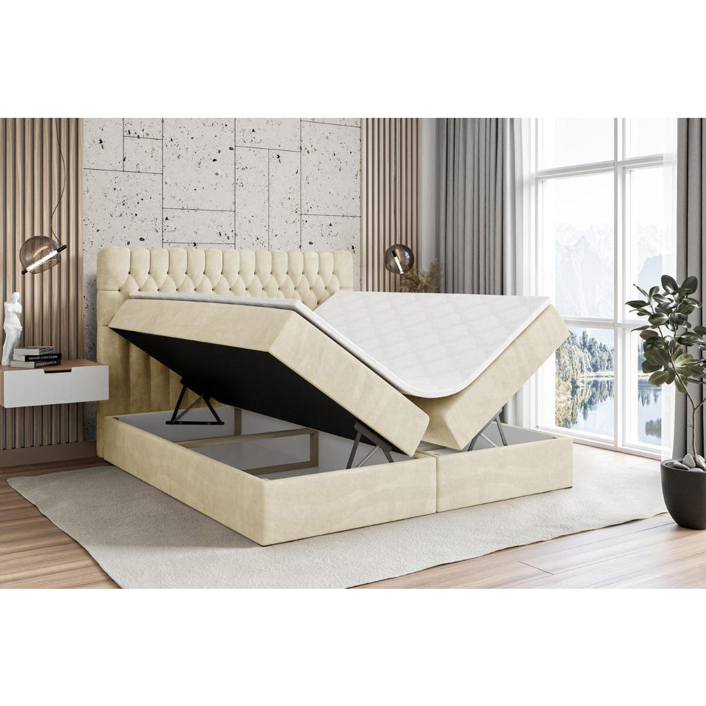Thumbnail - Altdecor Boxbett, Beige, Holzwerkstoff, Höhe ca. 21 cm, 140x200 cm, Schlafzimmer, Betten, Boxspringbetten