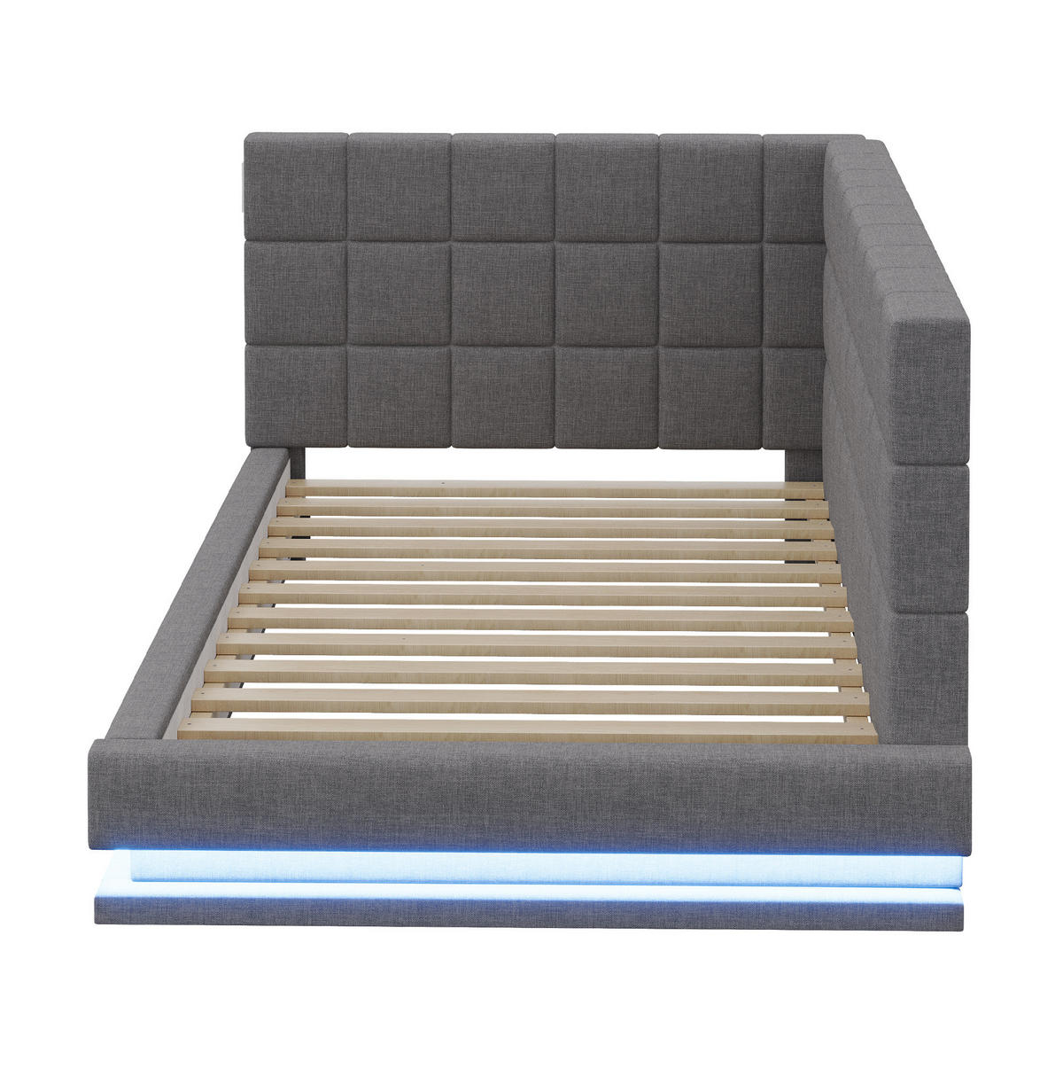 POLSTERBETT mit LED-Beleuchtung 90/200 cm mit USB und Lattenrost, Grau - Grau, Textil (90/200cm) - BEAOK
