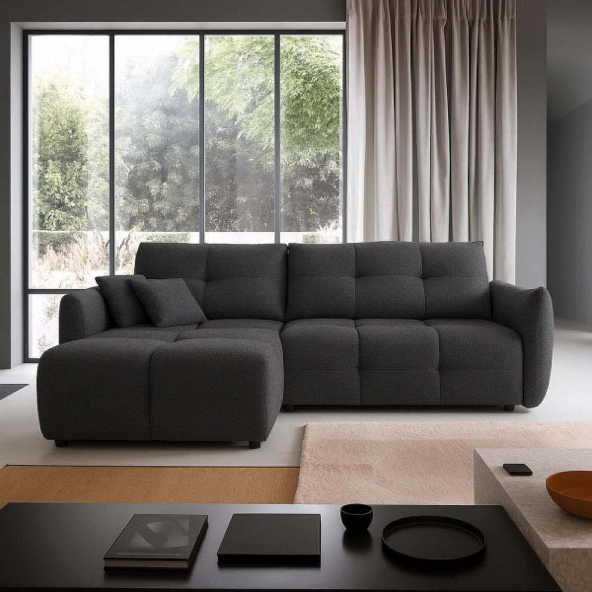 ECKSOFA Grafit BOSE Mit Schlaffunktion Links - Graphitfarben, Textil (257/177cm) - Sepro Meble