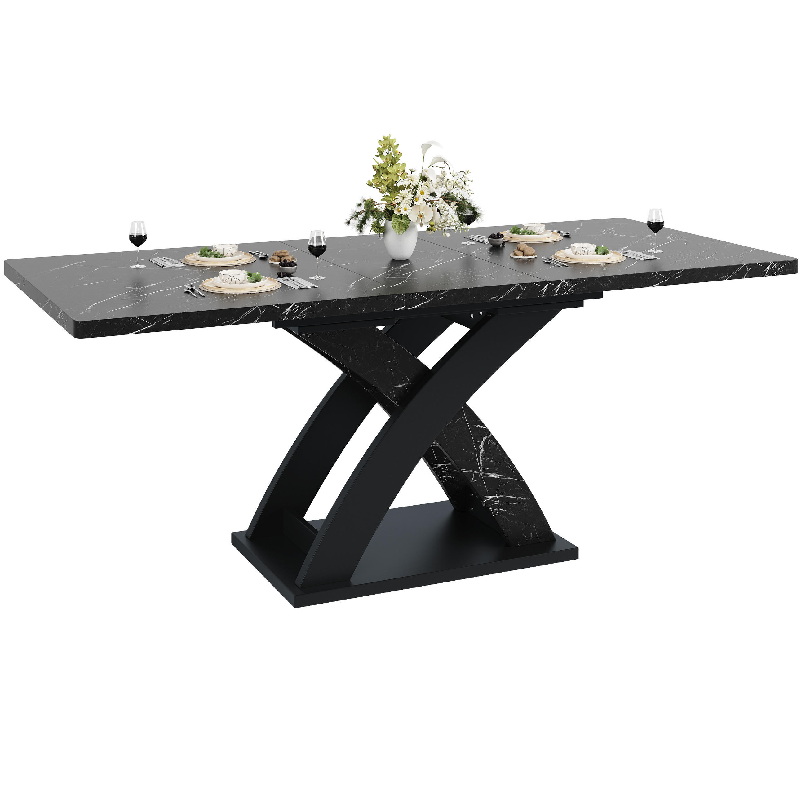 ESSTISCH 120-160x80x75 cm in Schwarz aus MDF auf X-Gestell aus Metall ausziehbar - Schwarz, Holzwerkstoff (160/80/75cm) - Modfu