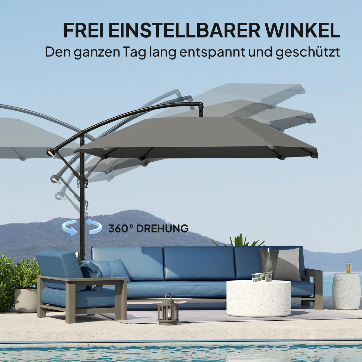 AMPELSCHIRM Alu Ø 260 cm Sonnenschirm - Dunkelgrau, Metall (260/304cm) - Outsunny