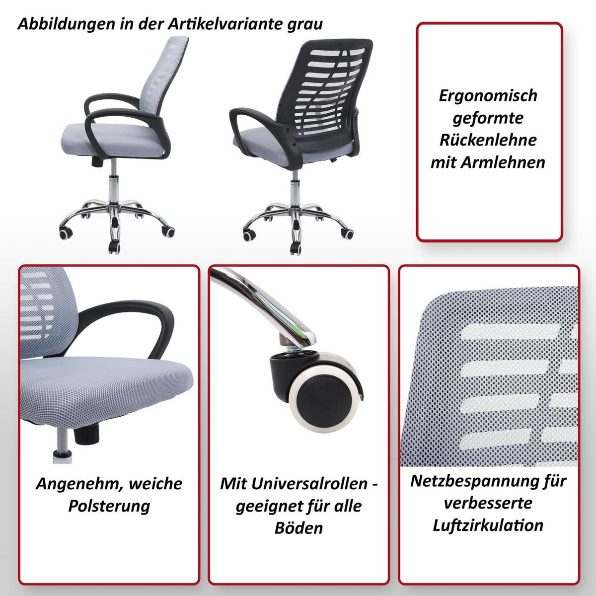 BÜROSTUHL Grau - Grau, Textil (60/97/57cm) - MCW