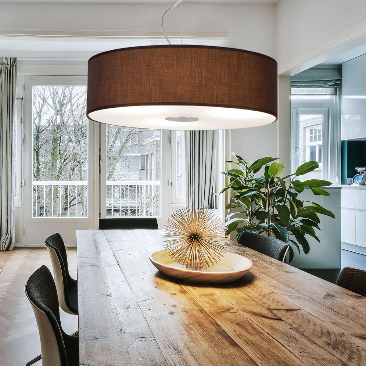 LED HÄNGELEUCHTE Stahl Braun Textil - Braun, Glas (45/45/175cm)