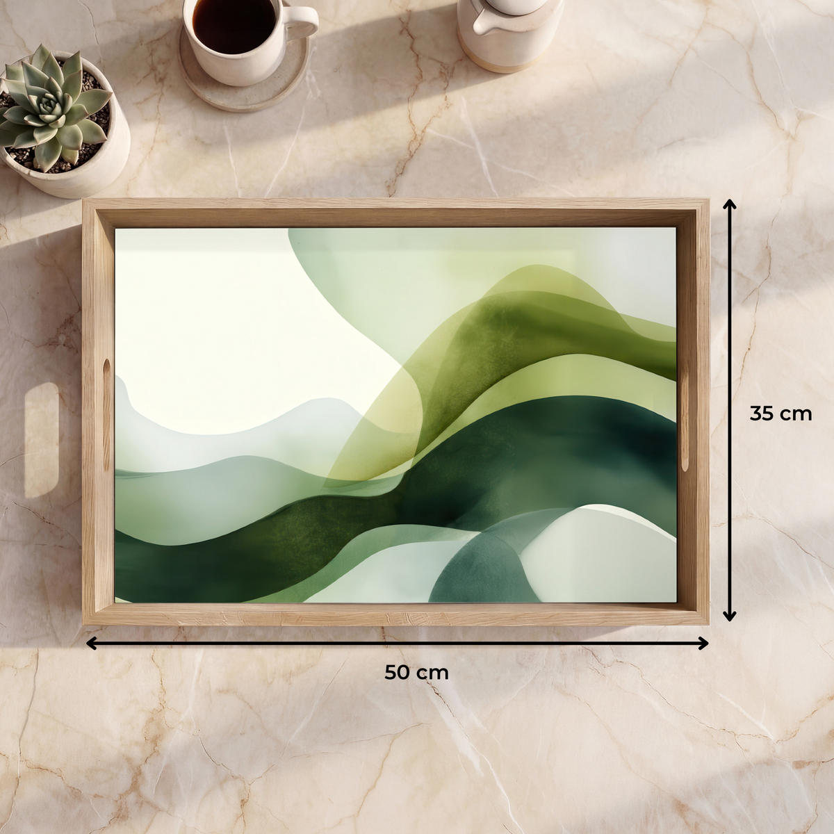 SERVÍROVACÍ PODNOS Vlny - abstraktní - světle zelená - ornamentální 50x35 cm - zelená barva, dřevo (50/5/5cm) - OnlyWow