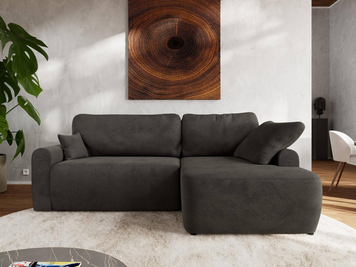 ECKSCHLAFSOFA CUBO L Dunkelgrau Velvet - rechts - Dunkelgrau/Schwarz, Kunststoff/Textil (187/273cm) - MKS