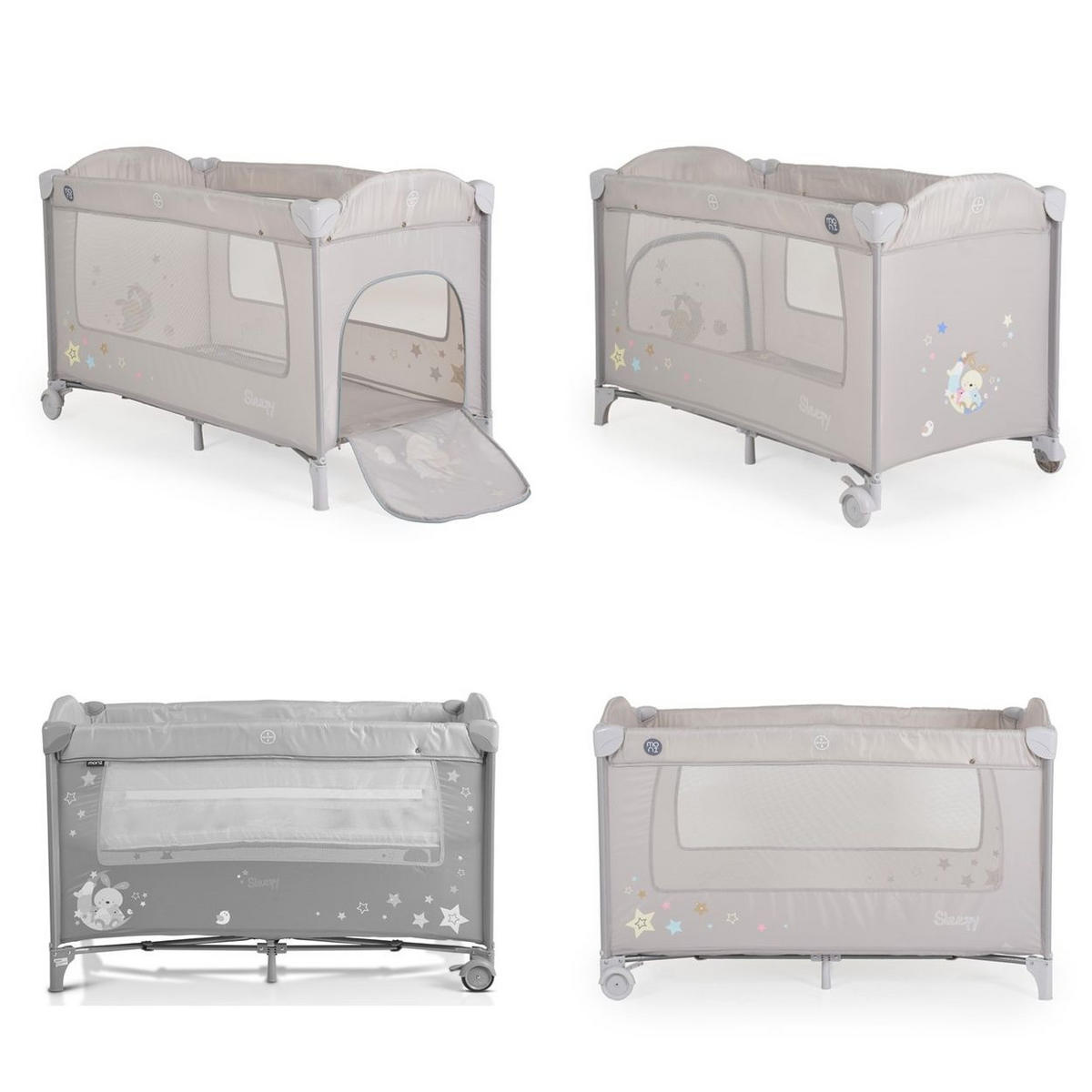 REISEBETT Sleepy Rollen hellgrau Wickelauflage, Matratze, Spielbogen, Seiteneingang - Grau, Kunststoff (60/120cm) - Moni