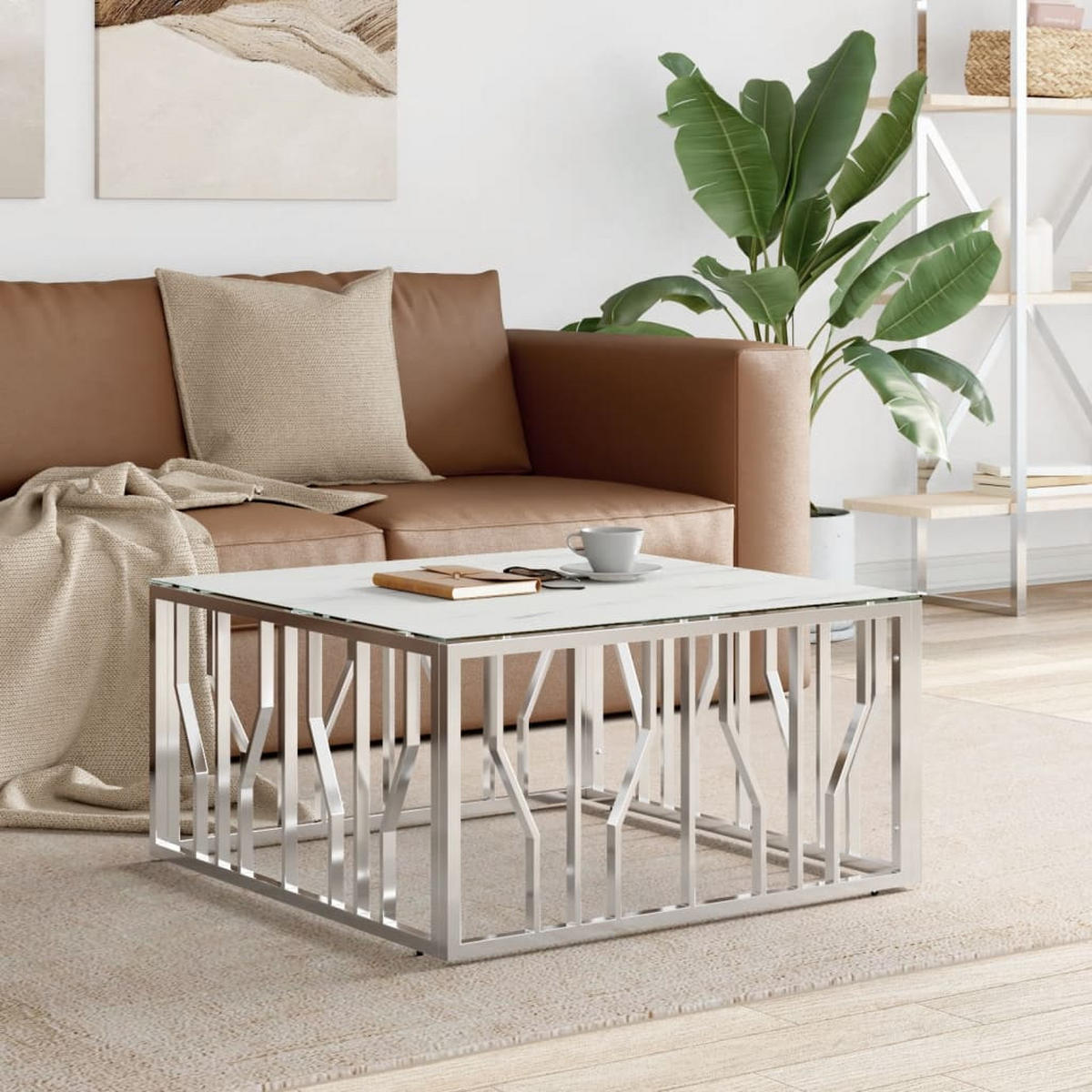 COUCHTISCH Silbern 80x80x40 cm Edelstahl und Glas - Silberfarben, Metall (80/80/40cm) - furnicato