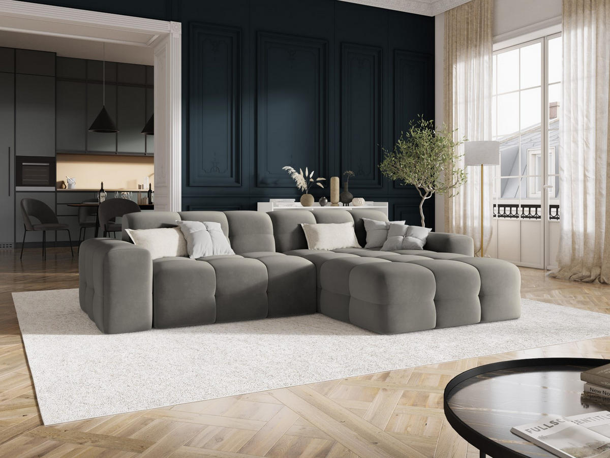 ECKSOFA rechts Kendal aus Samt dunkelgrau 4 Sitzplätze - Dunkelgrau, Textil (173/256cm) - Micadoni