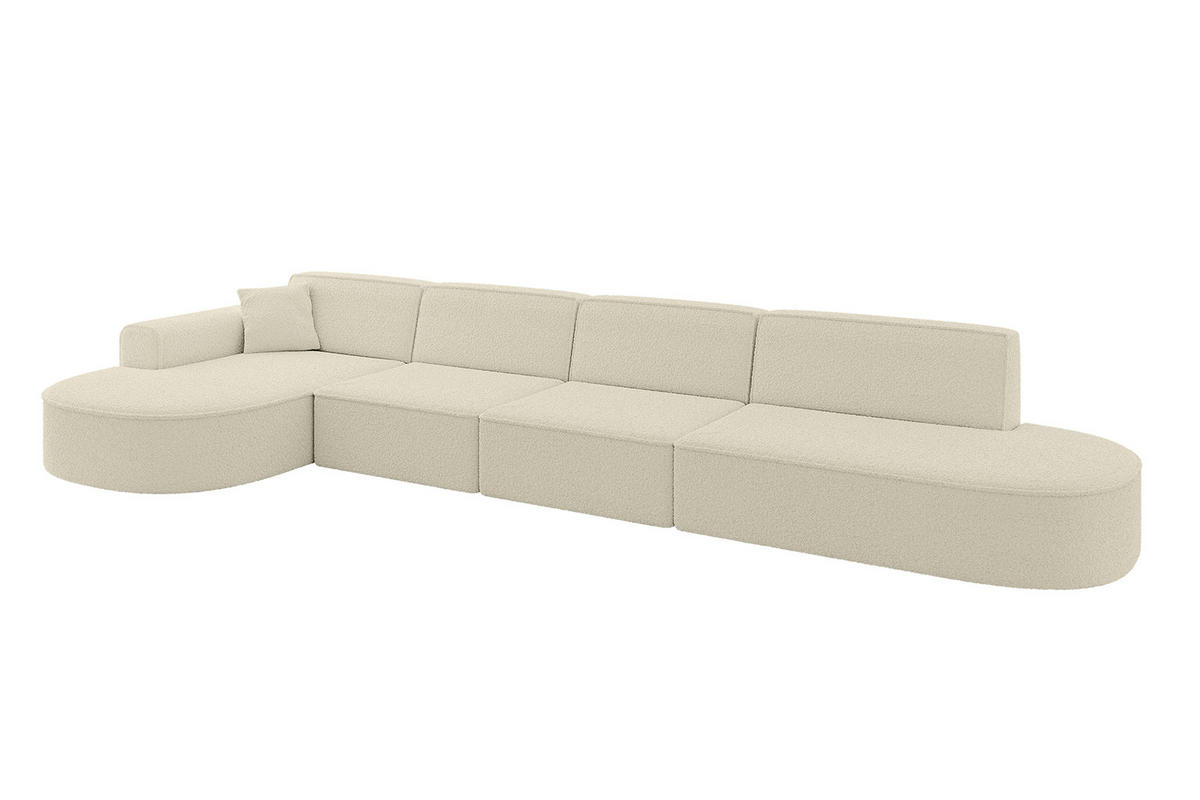 ECKSOFA Ottomane Links MARI-L3 - 402x163x73,5 cm Beige Bouclé - Beige/Schwarz, Holzwerkstoff/Kunststoff (165/406cm) - ALTDECOR