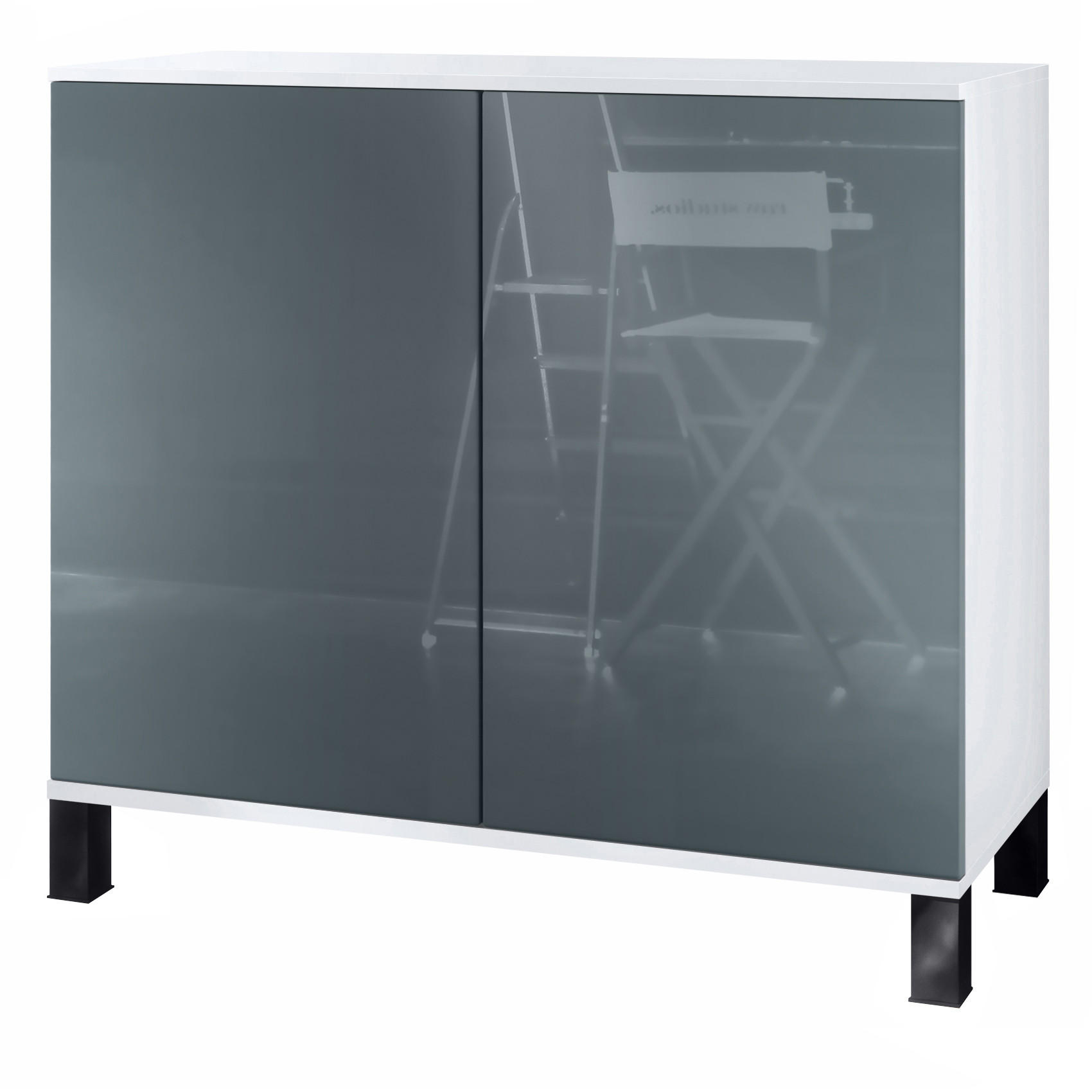 KOMMODE Skadu Grau Hochglanz - Grau, Holzwerkstoff (92.5/84.5/35cm) - Vladon