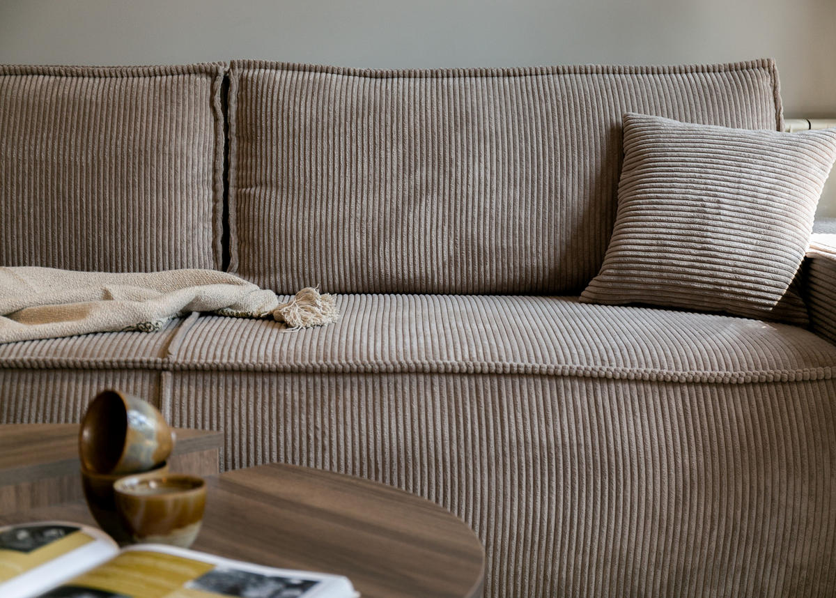 SCHLAFSOFA Farese Beige Cordbezug - Beige/Schwarz, Kunststoff/Textil (257/85/102cm) - Selsey