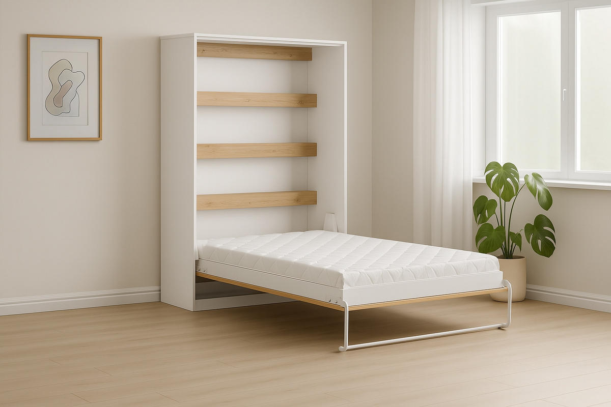 SCHRANKBETT Perfekt 140x200 Ein Vertikales Das Design Und Funktionalität Vereint Eiche + Weiß - Eichefarben/Weiß, Holz/Holzwerkstoff (140/200cm) - Kaiser Möbel
