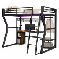 HOCHBETT mit Schreibtisch 140x200 cm Metall MDF Black - Schwarz, Metall (140/200cm) - Meubliv
