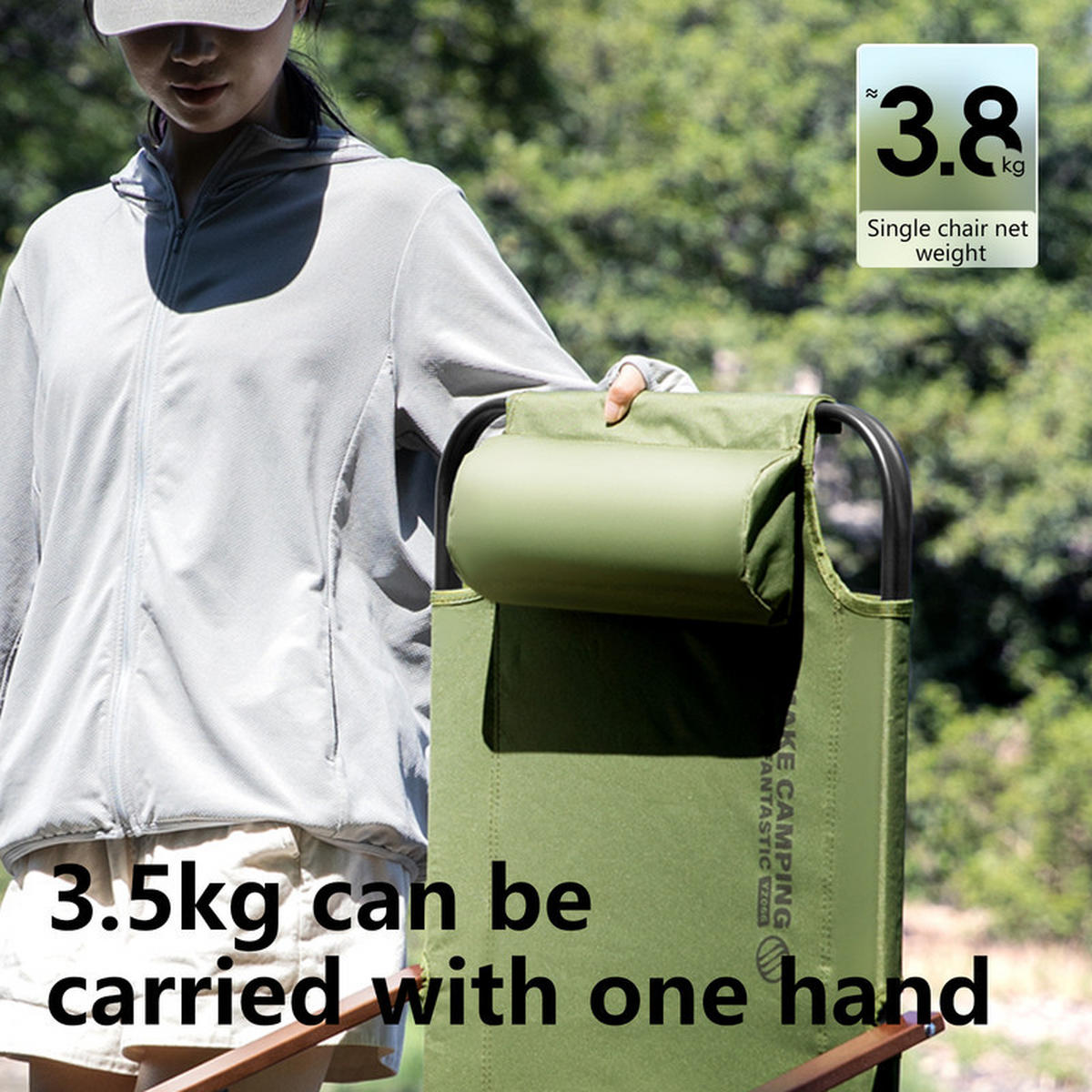 CAMPING-KLAPPSTUHL –Grün , 1 Stück – Mit Kissen und verstellbarer Armlehne - Grün, Metall (102/82/59cm) - Kaket