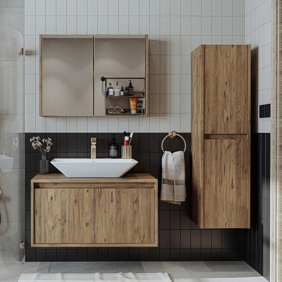 BADMÖBEL Set ATLANTIC-85 4-teilig - Eichefarben, Holzwerkstoff (85/150/45cm) - Roomart
