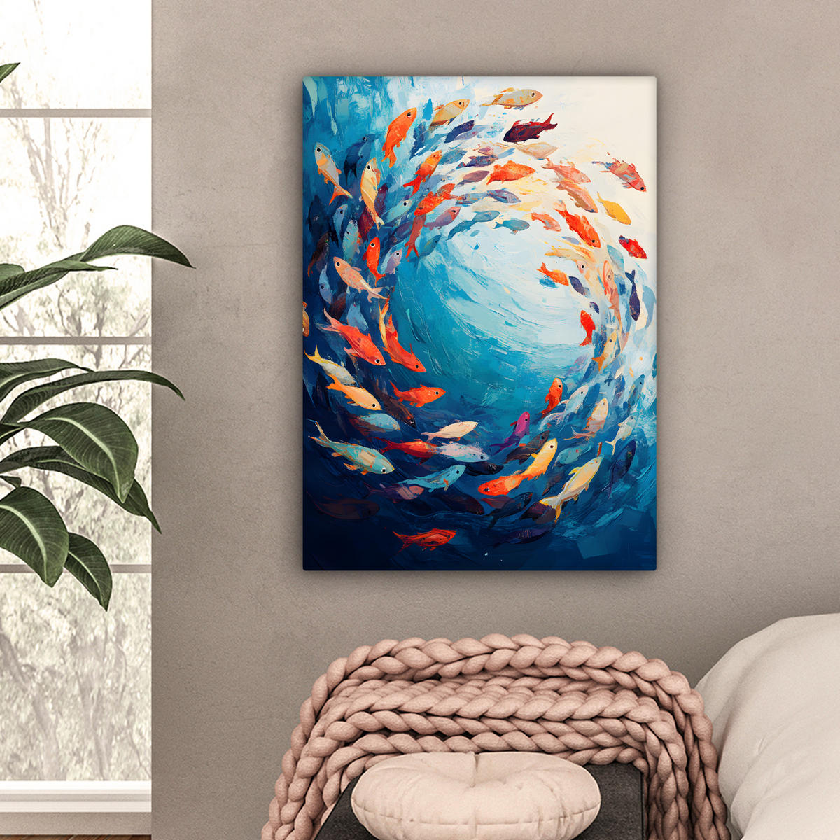 LEINWANDBILD Meer - Fische - Bunt - Dynamisch 60x80 cm - Hellblau, Textil (60/80cm) - MuchoWow