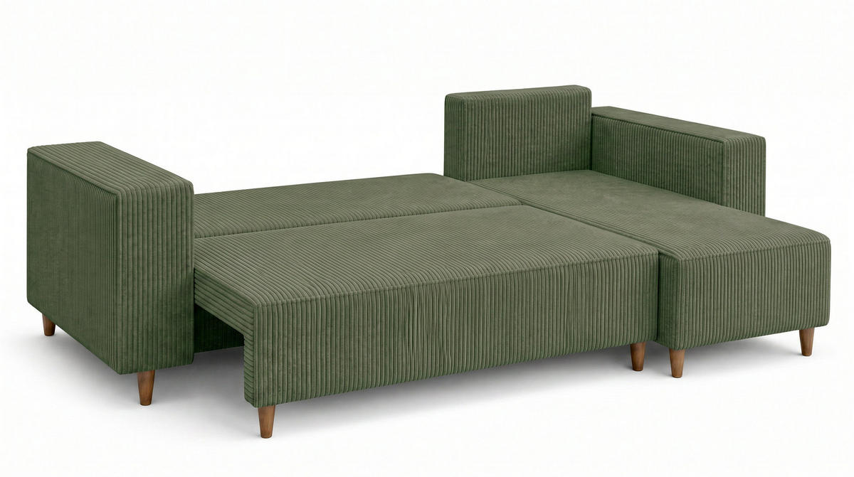 ECKSOFA mit Schlaffunktion und Bettkasten Rio, Ecksofa Cordstoff Grün, Ottomane Universal, 249x142 cm - Grün, Textil (249/142cm) - Marpur