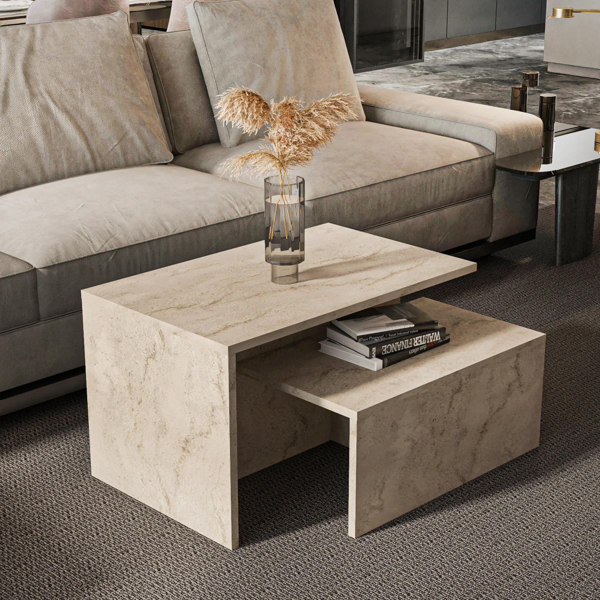 BEISTELLTISCH Twins - Beige, Holzwerkstoff (72/45/42cm) - Decorotika