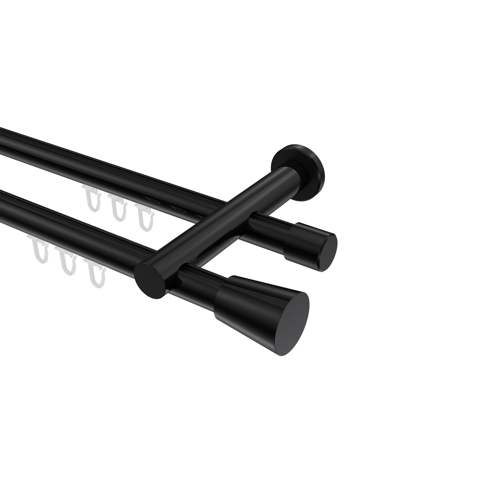 INNENLAUF-GARDINENSTANGEN-SET Platon Sitra 160 cm, 2-läufig, 20 mm Ø Schwarz - Schwarz, Metall (160cm) - INTERDECO