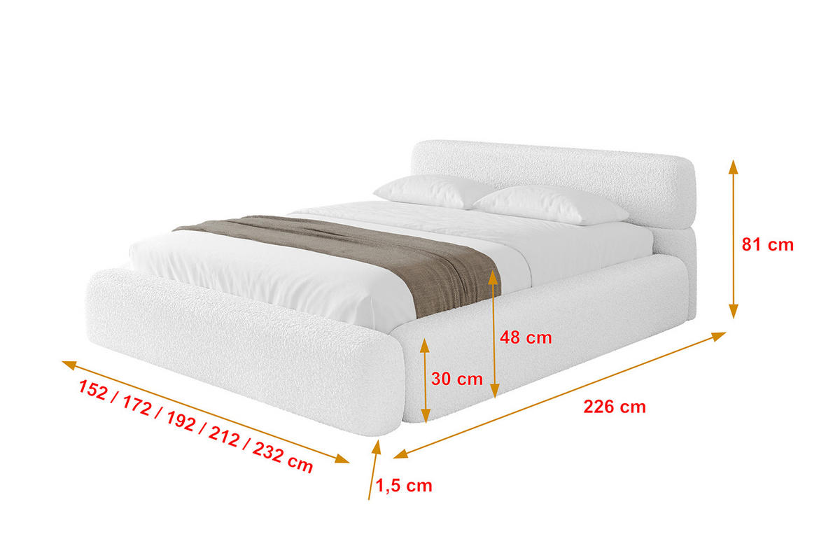 POLSTERBETT mit Bettkasten und Lattenrost, Bett mit Matratze H3/H4 - ENORA-V1 200x200 Weiß - Weiß, Holzwerkstoff/Textil (200/200cm) - ALTDECOR