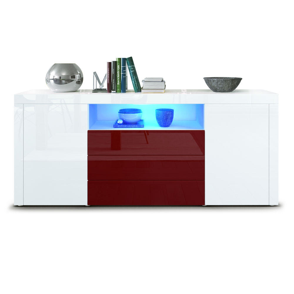 SIDEBOARD Santiago Weiß Hochglanz / Bordeaux Hochglanz - Weiß Hochglanz, Holzwerkstoff (167/72/35cm) - Vladon