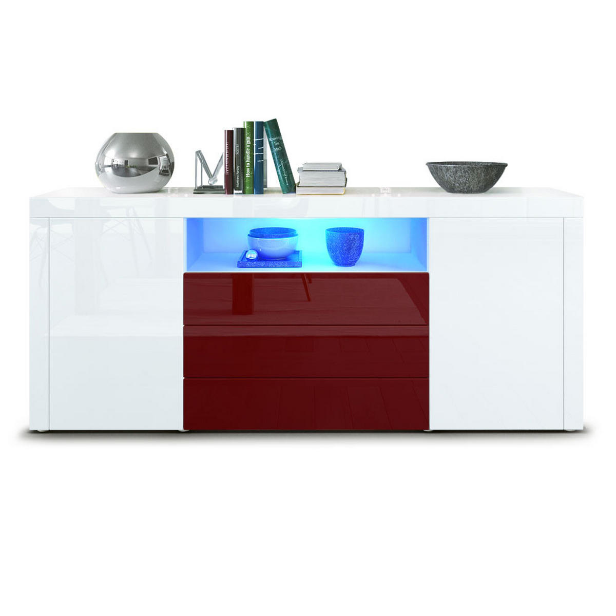 SIDEBOARD Santiago Weiß Hochglanz / Bordeaux Hochglanz - Weiß Hochglanz, Holzwerkstoff (167/72/35cm) - Vladon