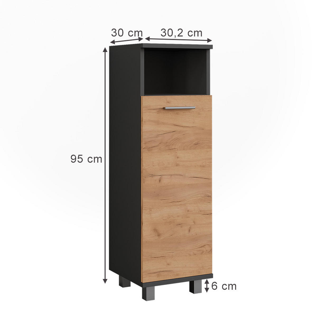 MIDISCHRANK Ilias Anthrazit/Goldkraft Eiche 30.2 x 190 cm mit 2 Türen - Honigeiche/Anthrazit, Holzwerkstoff (30.2/95/30cm) - Vicco