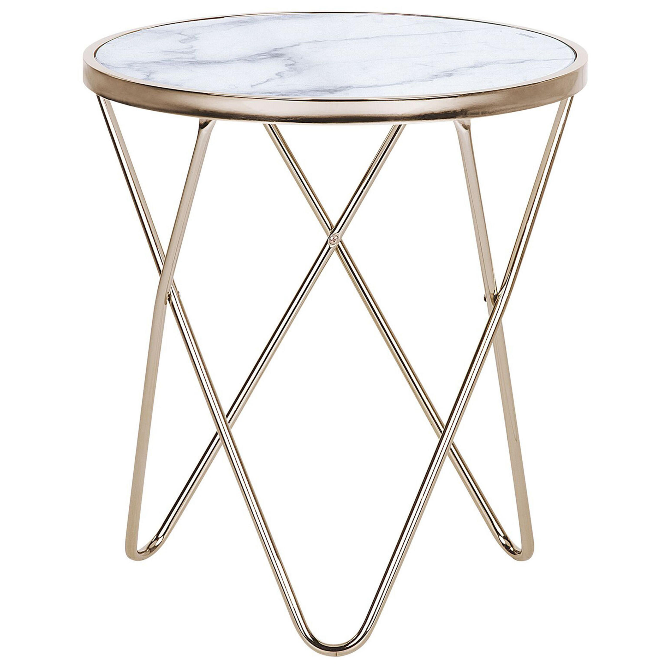 BEISTELLTISCH Marmor Optik weiß/gold 50 cm Meridian - Goldfarben/Weiß, Glas (50/50/55cm) - Beliani