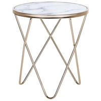 BEISTELLTISCH Marmor Optik weiß/gold 50 cm Meridian - Goldfarben/Weiß, Glas (50/50/55cm) - Beliani