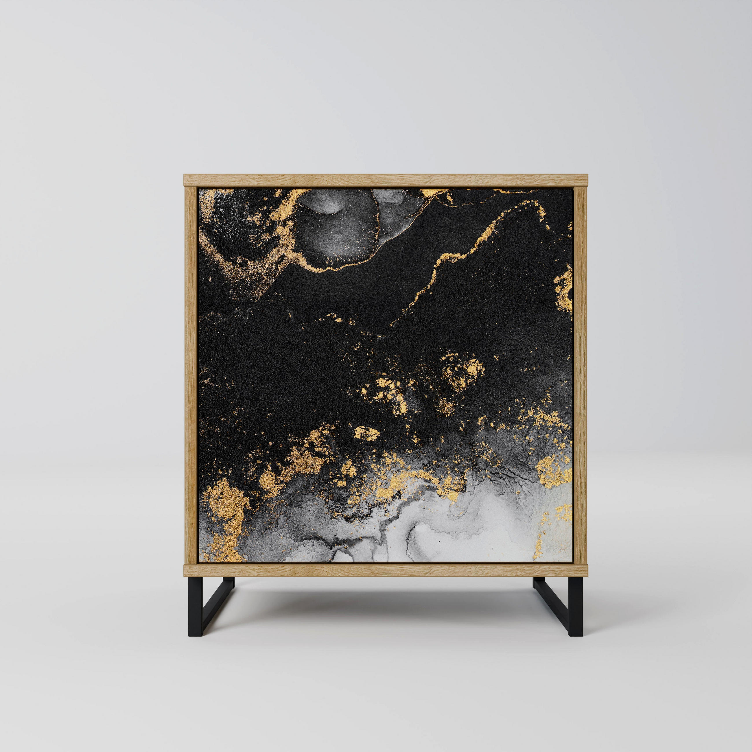 SIDEBOARD MARBLE OF TOMMORROW, Eichefarben, 57,5x42x67,5 cm, Schwarze Metall-Rahmenfüße - Eichefarben/Multicolor, Holzwerkstoff/Metall (57.5/67.5/42cm) - SpaceRebels