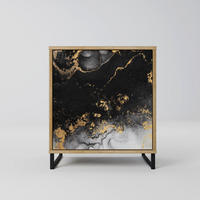 SIDEBOARD MARBLE OF TOMMORROW, Eichefarben, 57,5x42x67,5 cm, Schwarze Metall-Rahmenfüße - Eichefarben/Multicolor, Holzwerkstoff/Metall (57.5/67.5/42cm) - SpaceRebels