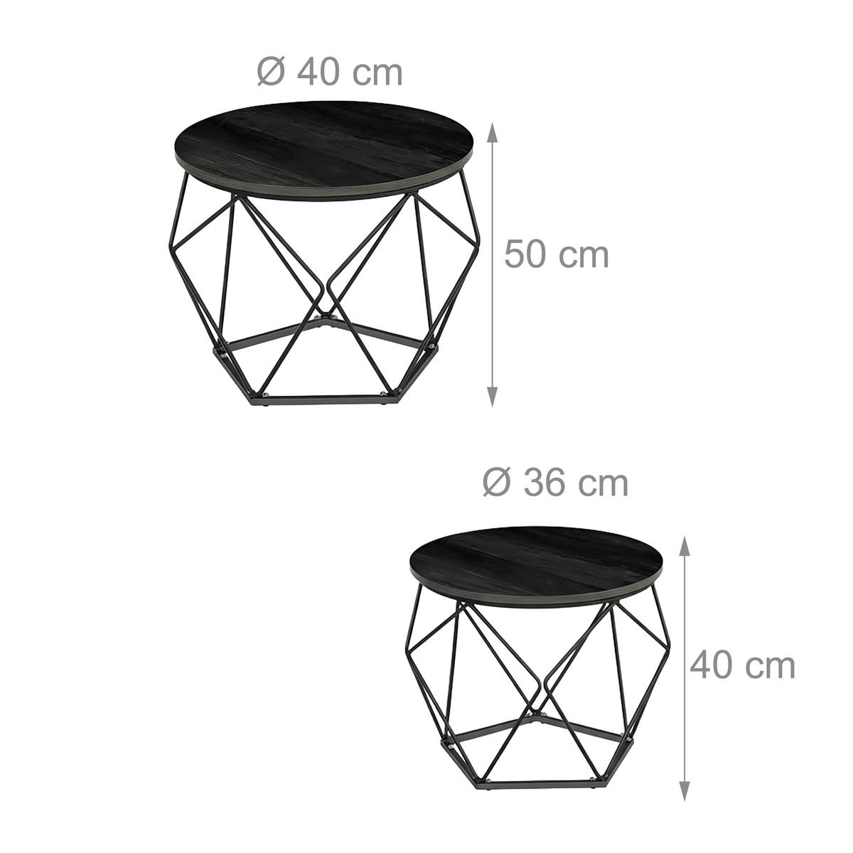 2-TLG.COUCHTISCH-SET - Schwarz, Holzwerkstoff/Metall (40/40/50cm) - Relaxdays