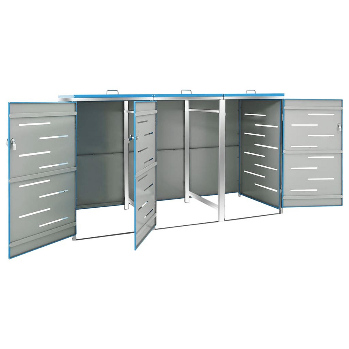 3ER Mülltonnenbox JAGU Edelstahl | Blau | 115x207x77,5cm | Für 3 Tonnen 240L - Blau, Metall (207/115/77.5cm) - DELUKE