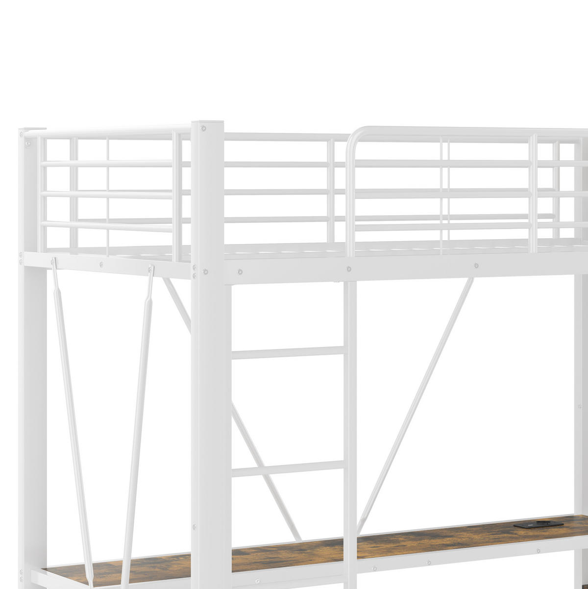 HOCHBETT 90/200 cm aus Metall mit Schreibtisch, LED-Leiste und 4 Schubladen Weiß - Weiß, Metall (90/200cm) - Modenvie