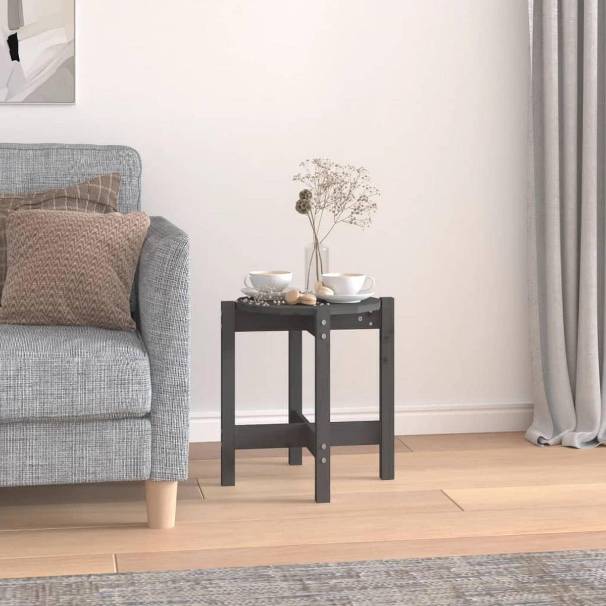 COUCHTISCH Grau Ø 42,5x45 cm Massivholz Kiefer - Grau, Holz (42.5/42.5/45cm) - furnicato