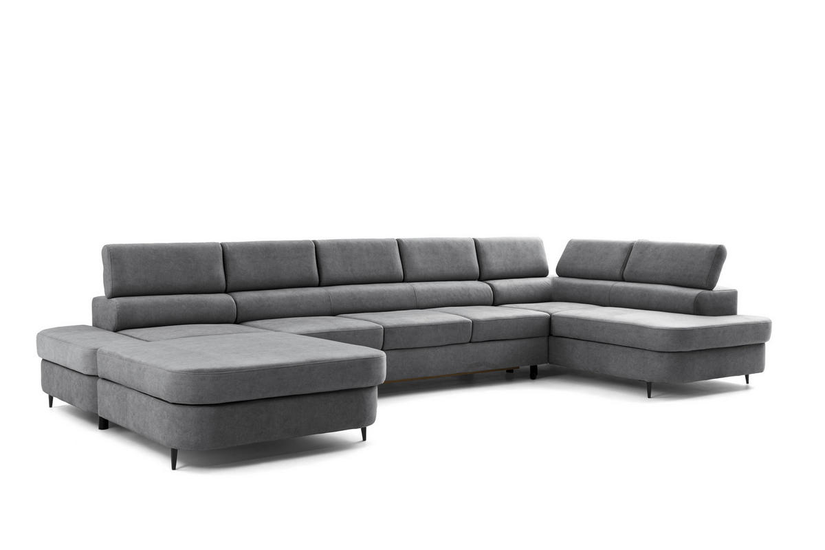 ECKSOFA U-Form PRIAM MAXI U Links mit Schlaffunktion 125x317 Velours Grau - Schwarz/Grau, Holz/Textil (400/91/203cm) - Muffo