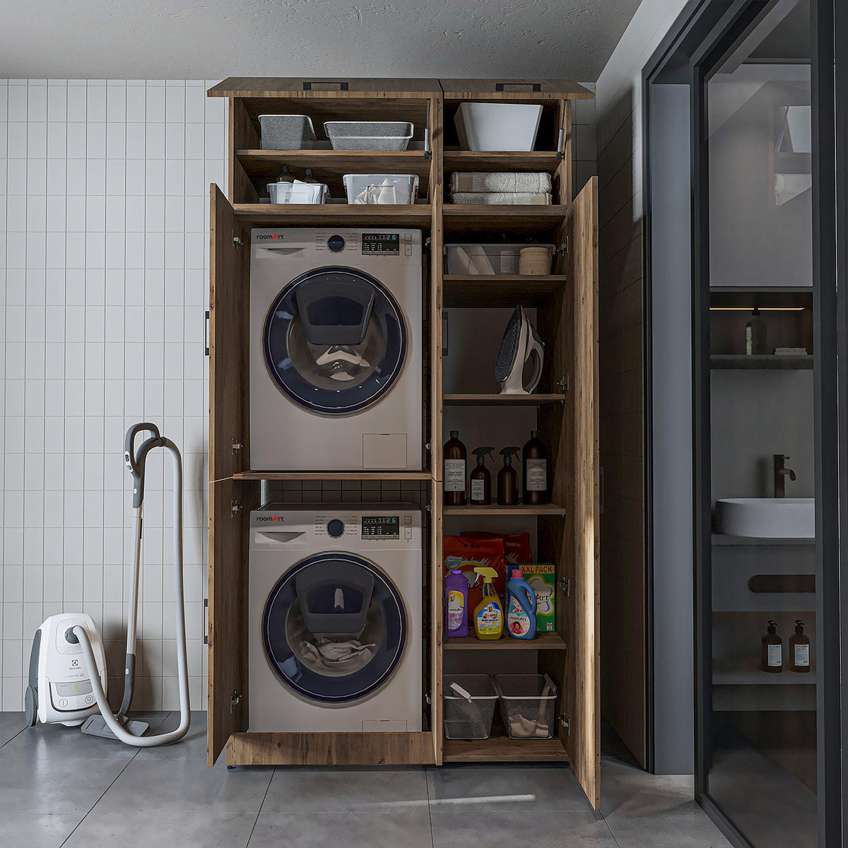 WASCHMASCHINENSCHRANK DORA-II 115cm Breit, 230cm Hoch - Eichefarben, Holzwerkstoff (115/230/73.8cm)