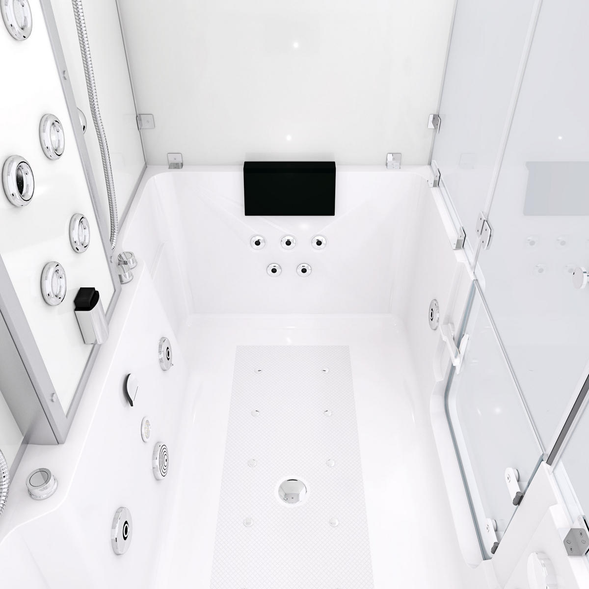 BADEWANNE Dusche K88-WS-EH-C-EA Duschtempel - Weiß, Glas/Kunststoff (100/228/180cm) - AcquaVapore by Sandra Jentho