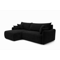 ECKSOFA Mit Schlaffunktion, Cordstoff Poso, Schwarz, Links, JAPANDI - Schwarz, Holz (262/145cm) - Kaiser Möbel