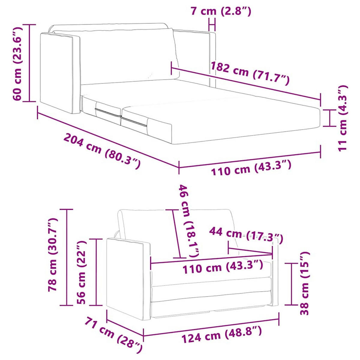 SCHLAFSOFA 110Cm Dunkelgrau Stoff - Grau, Textil (71/78/124cm) - vidaXL