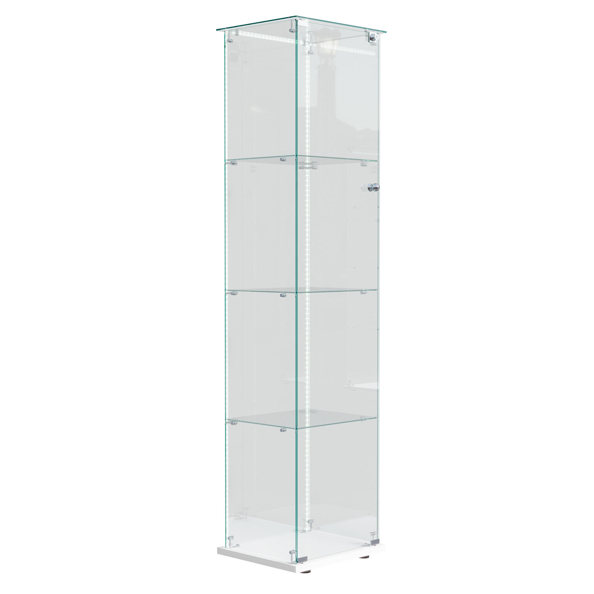 GLASVITRINE mit 4 Ablagen, LED-Lichtleiste, Doppeltüren, Weiß - Weiß, Glas (39.8/163/35cm) - BRILVERDE