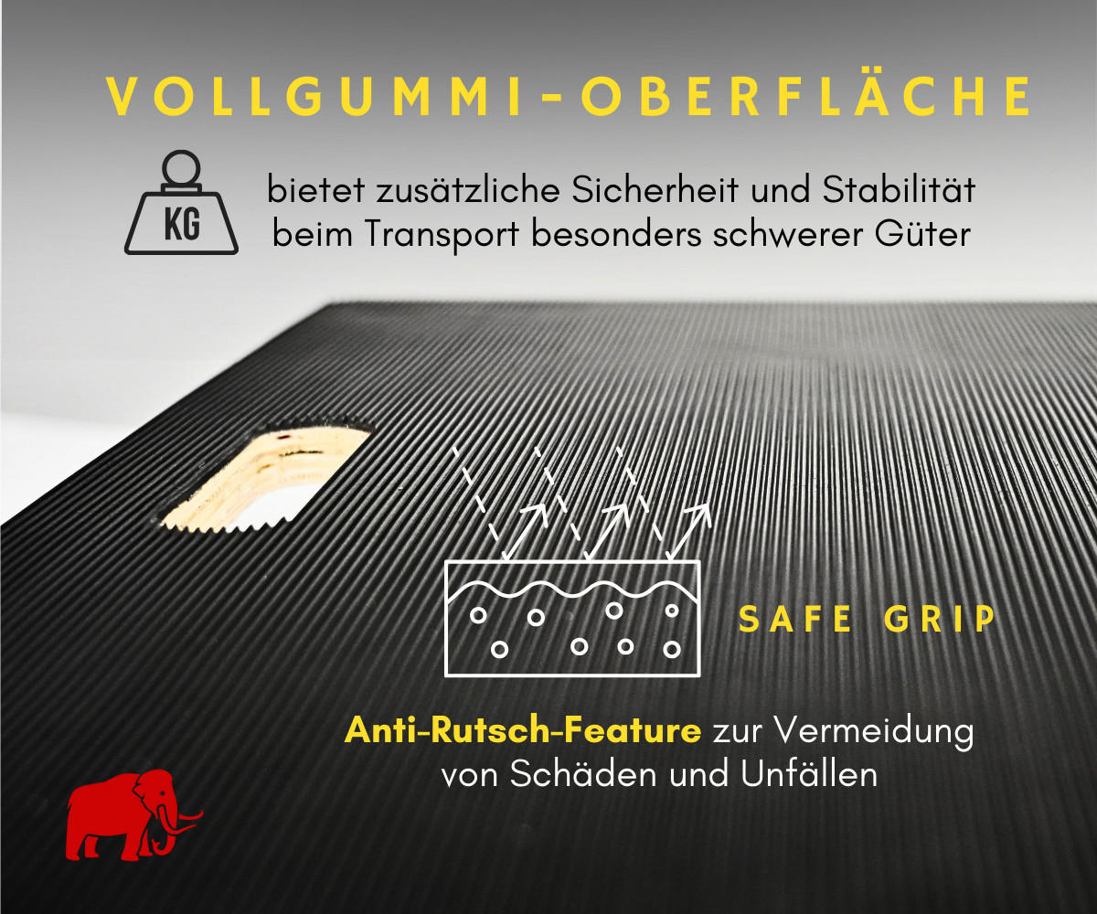 TRANSPORTROLLER 4er-Set mit 4 Rollen 15x40x60 cm Traglast 500kg Sperrholzplatte mit Gummibelag Schwarz - Schwarz, Holzwerkstoff (60/40/15cm) - PROREGAL