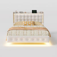 POLSTERBETT 140x200 cm mit LED und USB, Doppelbett mit Lattenrost und Kopfteil, Samtbezug, Weiße - Weiß, Holzwerkstoff/Textil (140/200cm) - GENKI LIVING